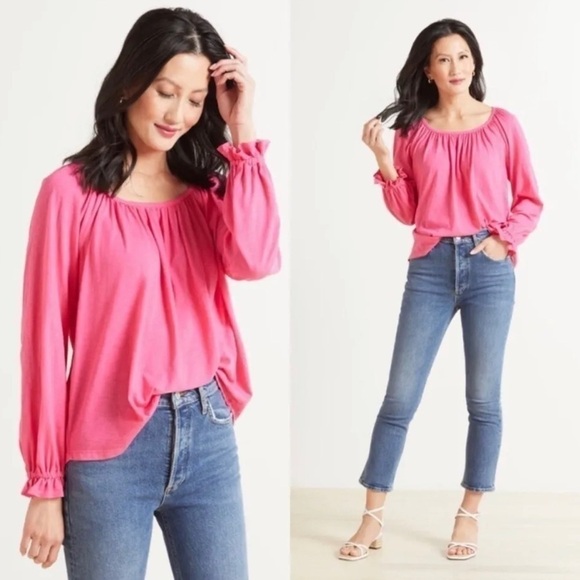 Sundry Tops - NWOT Sundry Gathered Raglan Top Peasant Style Hot Pink, Size 2